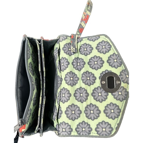 Vera Bradley Quilted Nomadic Gray Orange Green Floral Turn Lock Latch Wallet - Picture 8 of 11